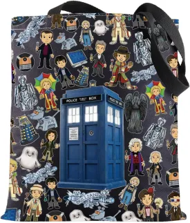 BWWKTOP Police Box Tote Bag William & Patrick Doctor Series Fans Gift Police Box Shoulder Bag For TV Show Fans