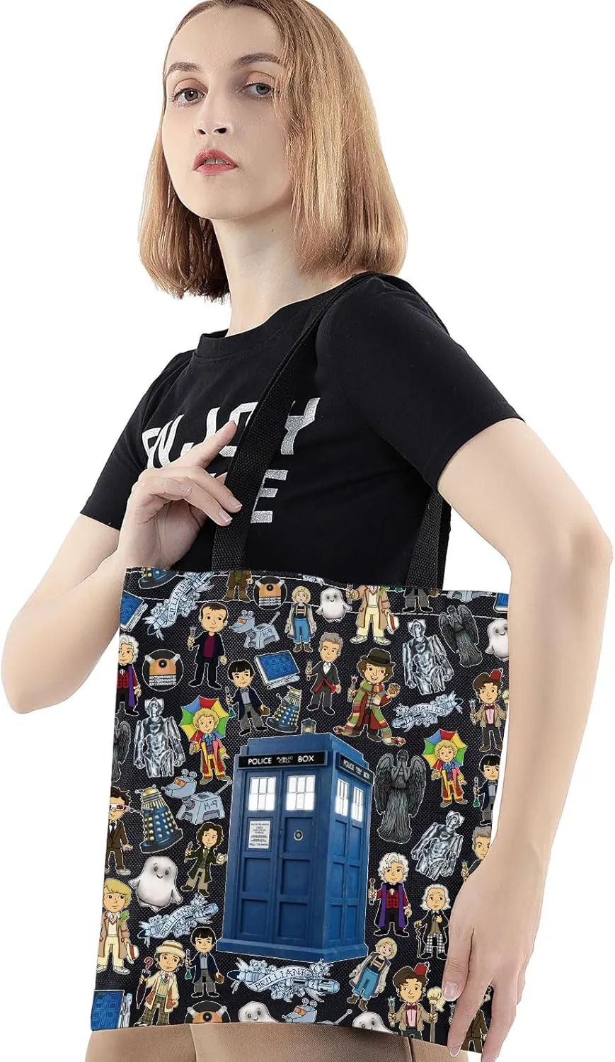 BWWKTOP Police Box Tote Bag William & Patrick Doctor Series Fans Gift Police Box Shoulder Bag For TV Show Fans