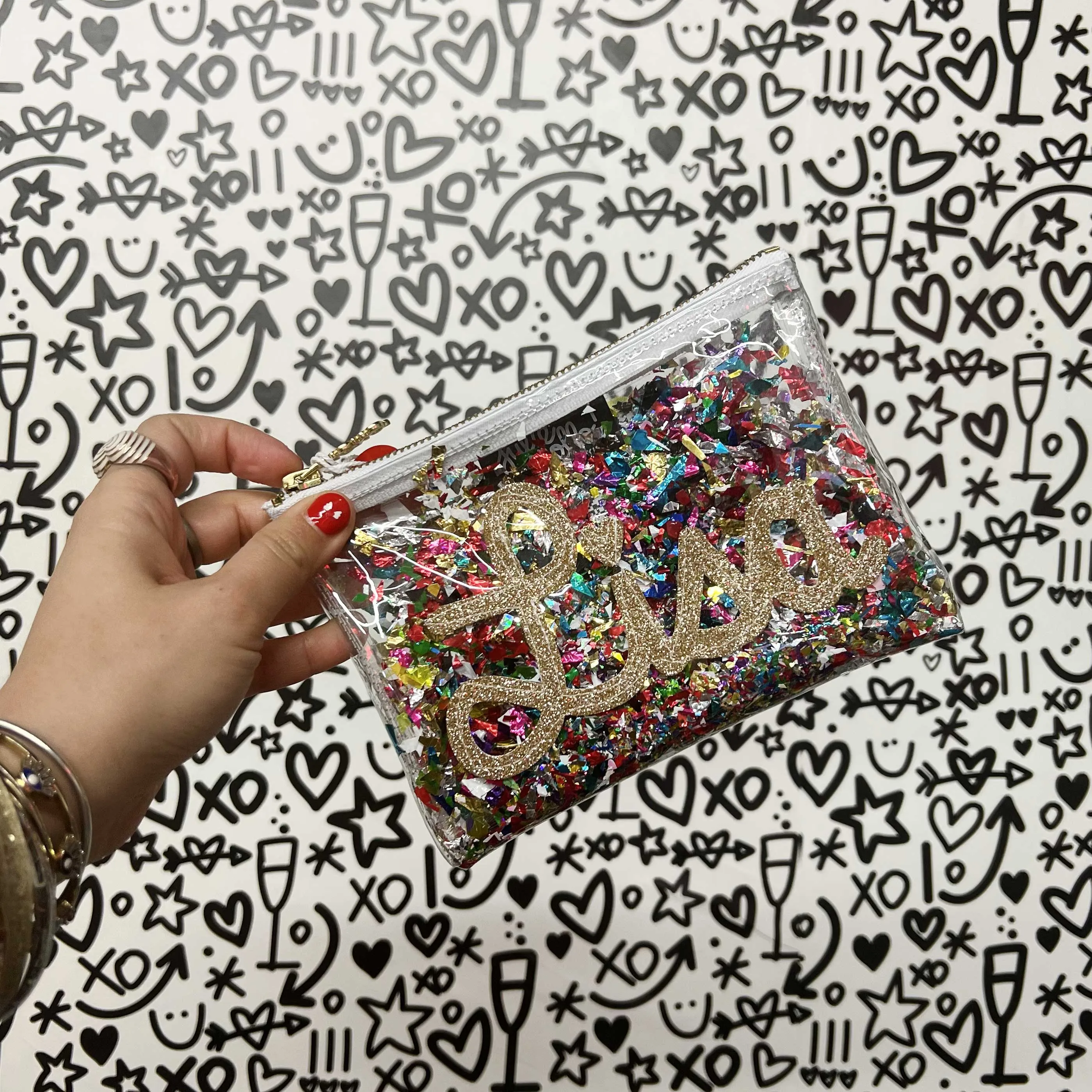Clear Confetti Midi Clutch! 🎉✨
