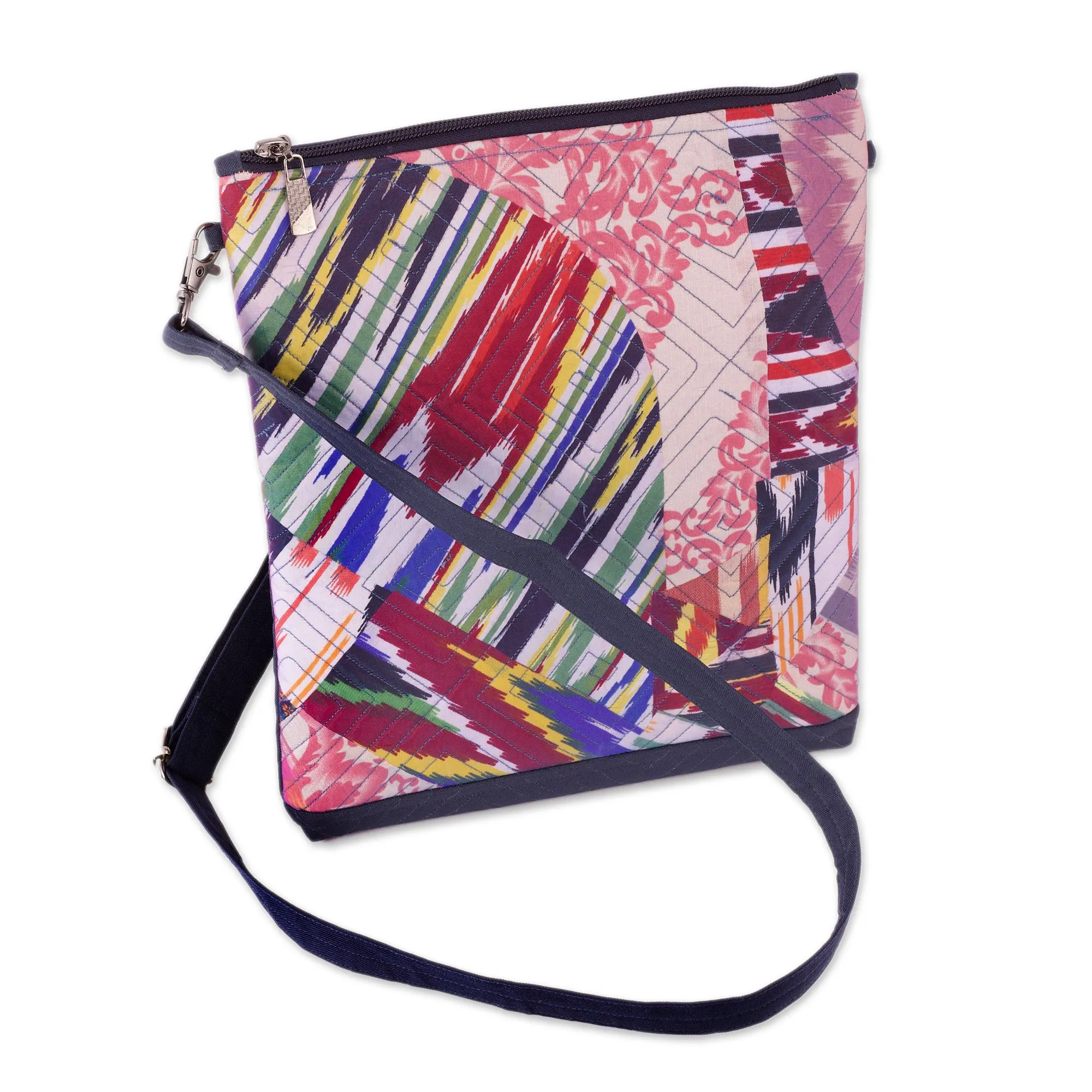 Colorful Ikat Sling Bag with Patchwork & Removable Strap - Colorful Trip | NOVICA