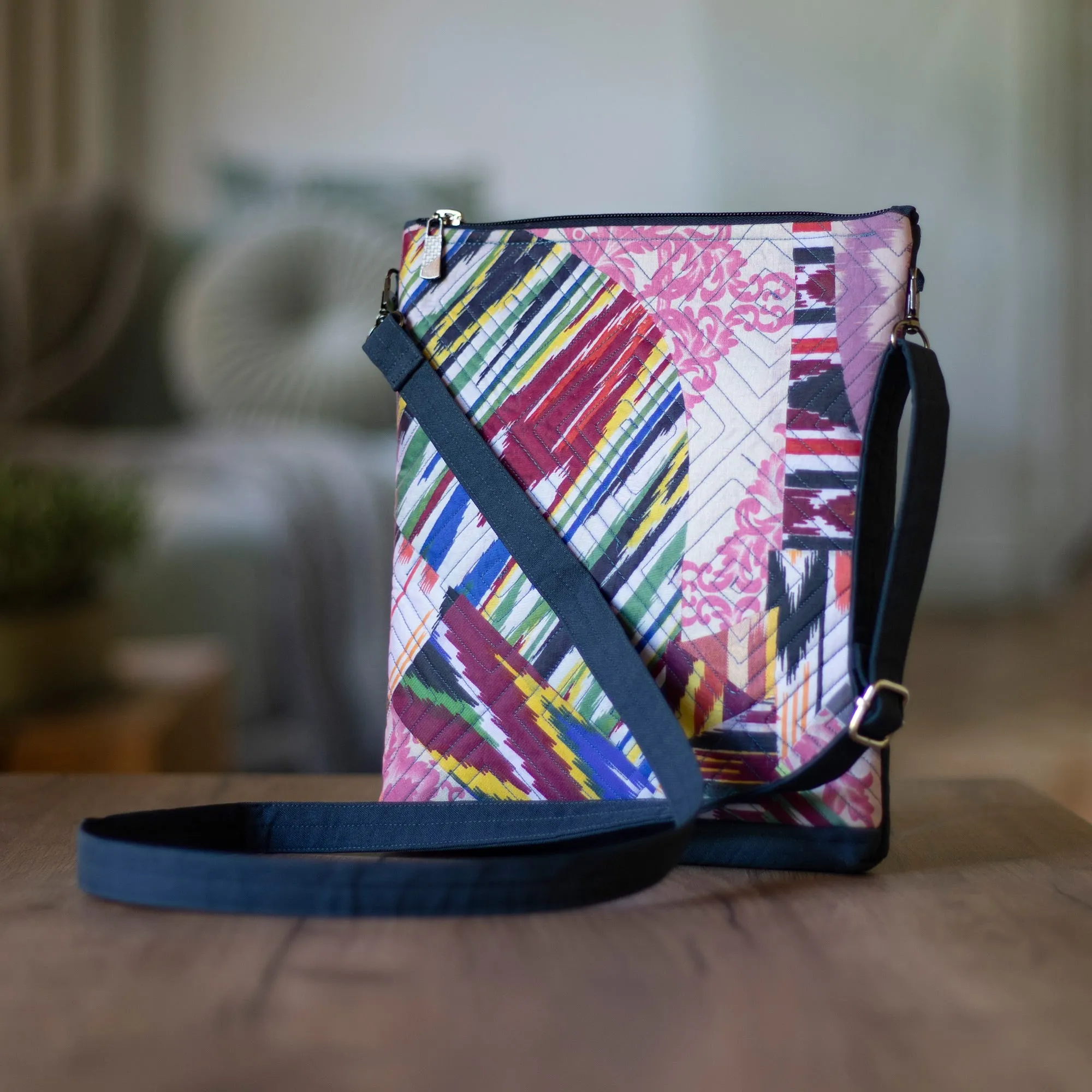 Colorful Ikat Sling Bag with Patchwork & Removable Strap - Colorful Trip | NOVICA