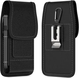 CoverON Holster for Google Pixel 9 Pro 8a 8 7a 6a 5 4, Cell Phone Case Belt Clip Carabiner Card ID Holder Vertical Carrying Heavy Duty Nylon Cellphone Pouch Bag (Fits with Otterbox or Any Case on)