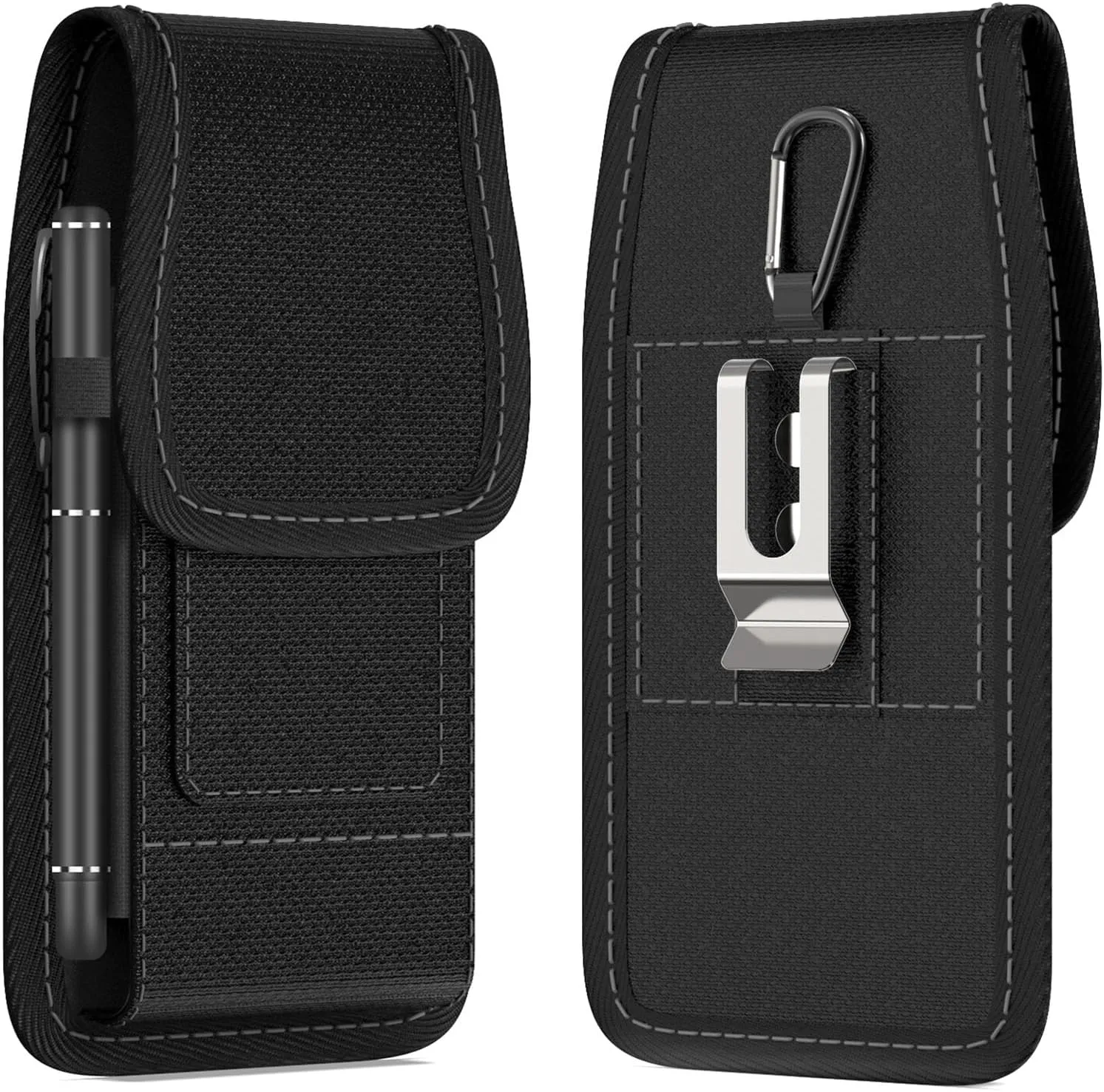 CoverON Holster for Google Pixel 9 Pro 8a 8 7a 6a 5 4, Cell Phone Case Belt Clip Carabiner Card ID Holder Vertical Carrying Heavy Duty Nylon Cellphone Pouch Bag (Fits with Otterbox or Any Case on)