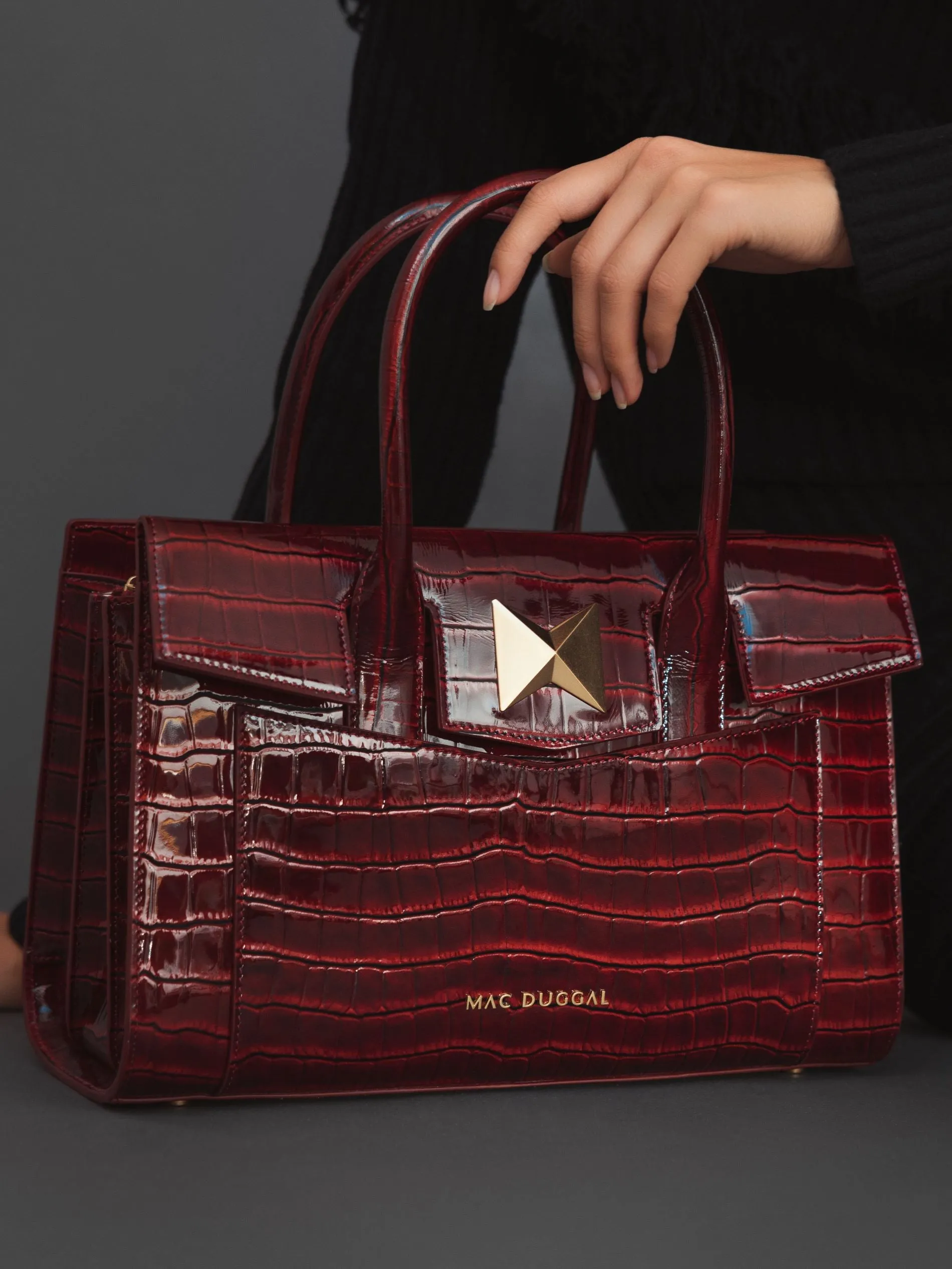 Crocodile Leather Tote Bag With Gold Hardware