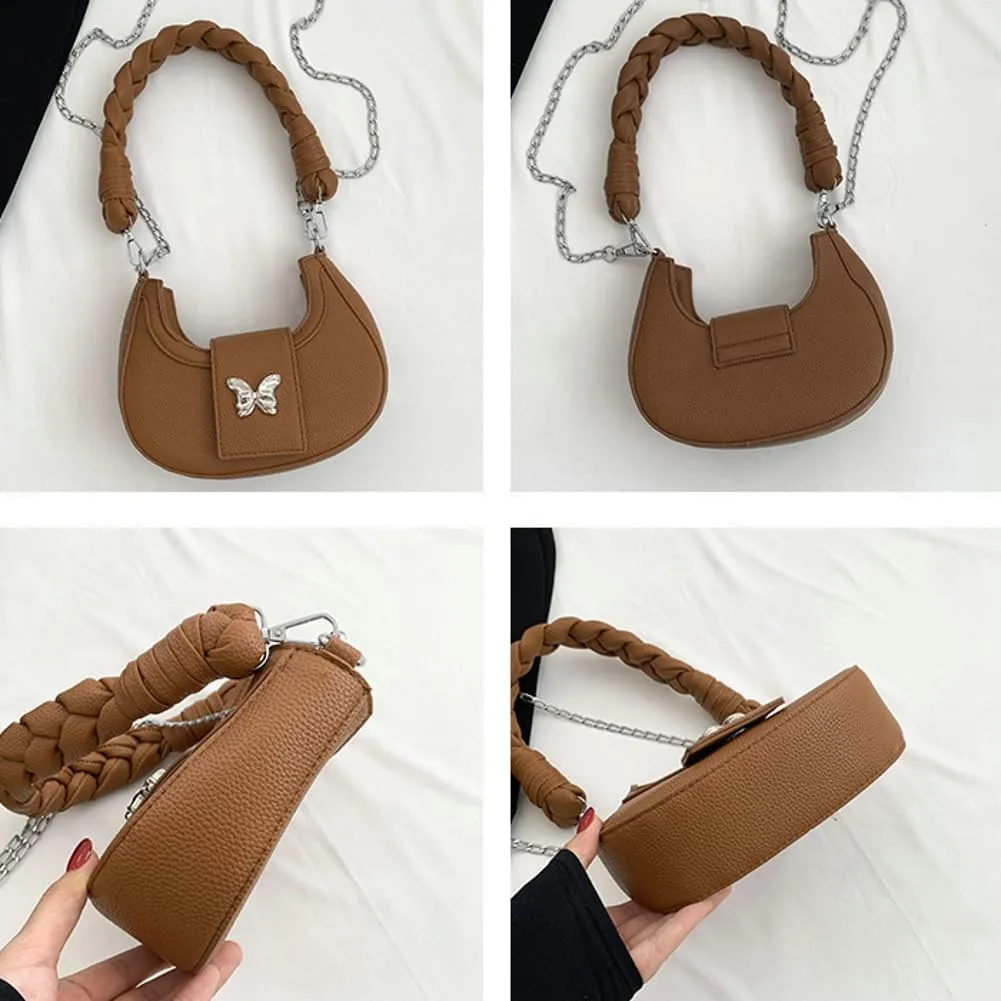 Crossbody Bag for Women Vegan Leather Hobo Handbags Tote Handbag Purse Shoulder Bucket Bag with Chain Straps