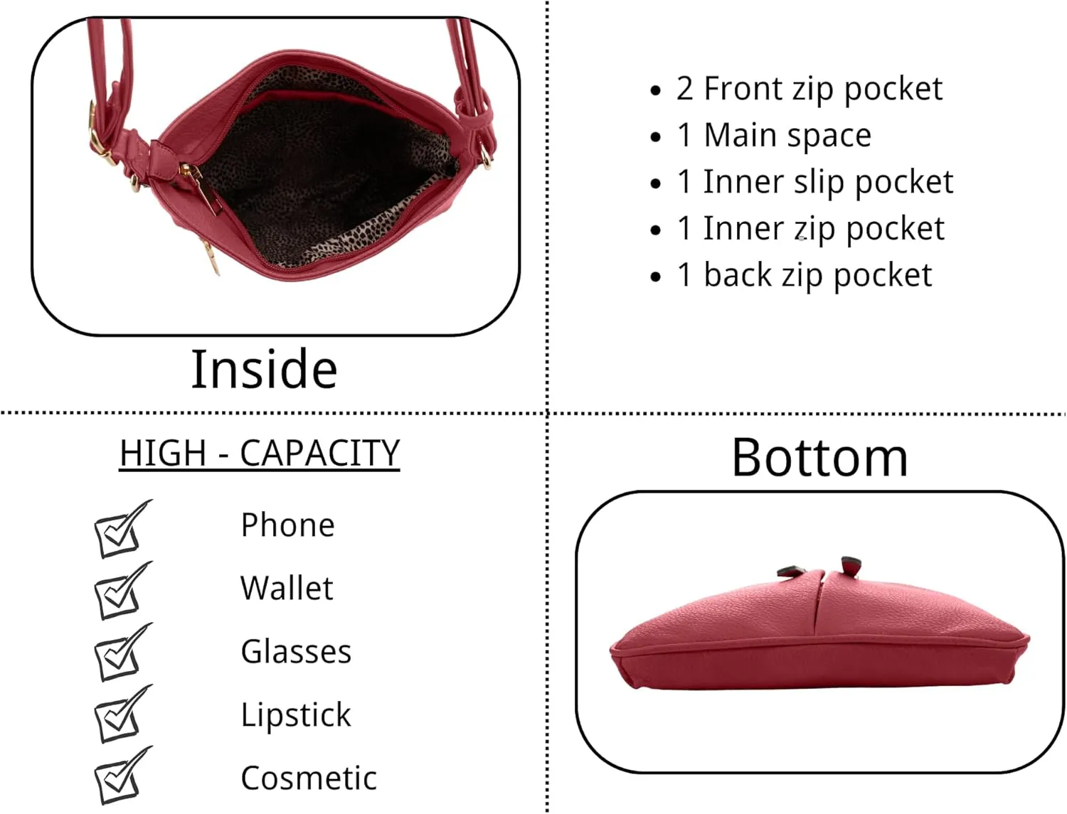 Crossbody Travel Bag, Adjustable Strap, Multiple Pockets