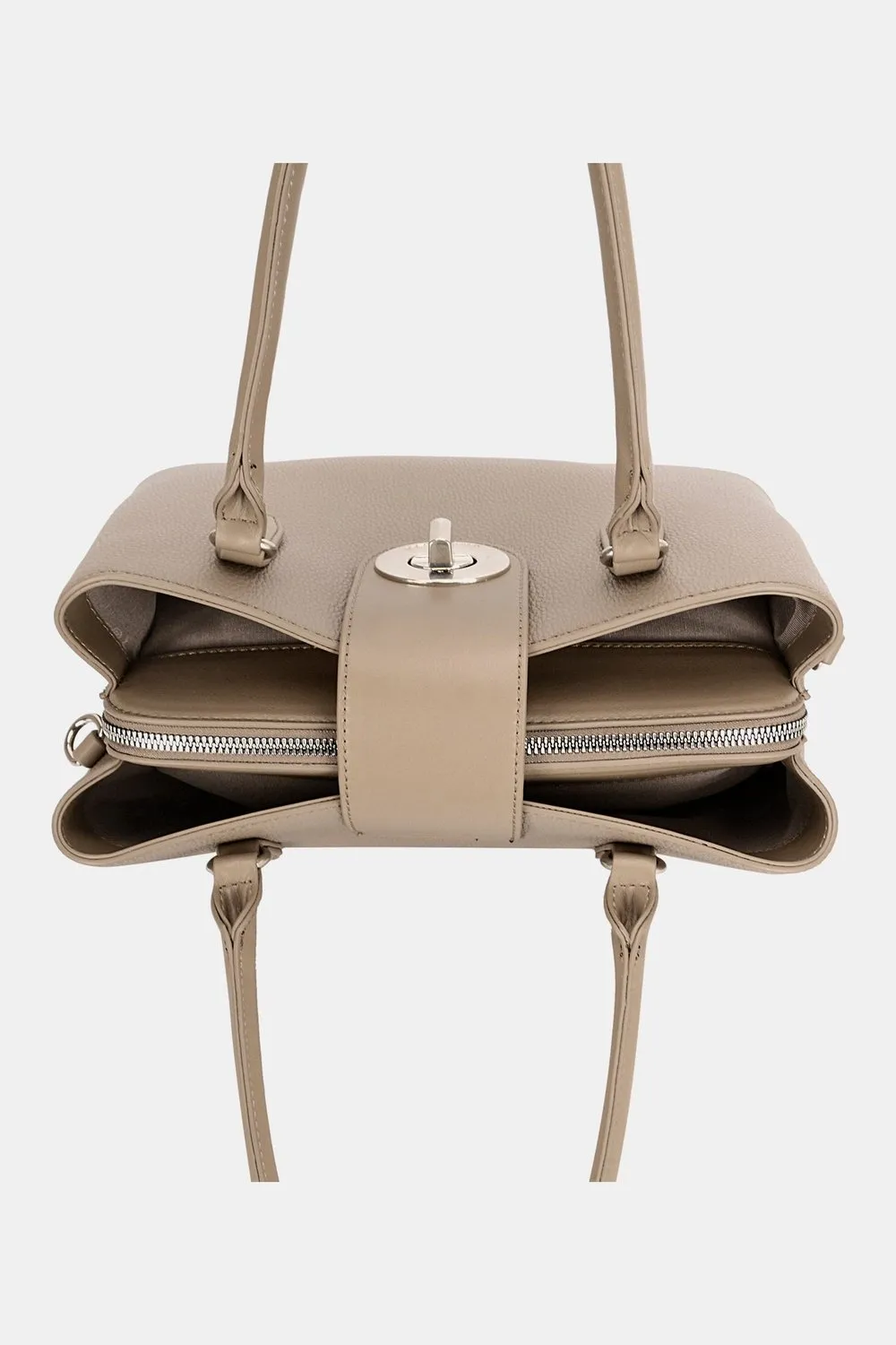 David Jones PU Leather Twist-Lock Tote Bag