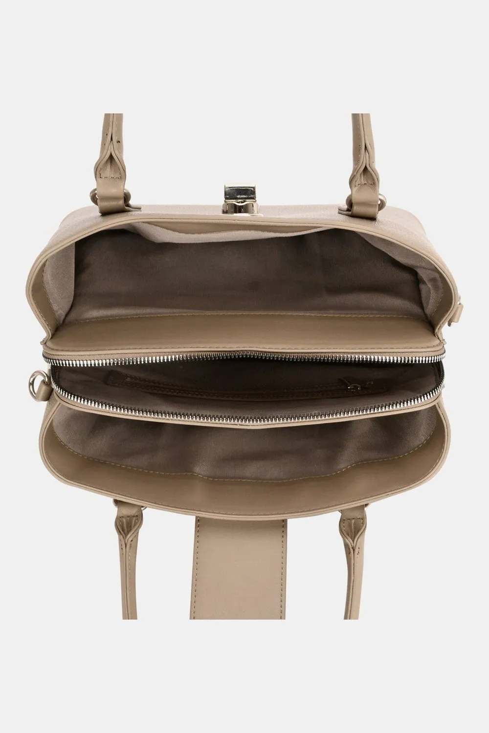 David Jones PU Leather Twist-Lock Tote Bag