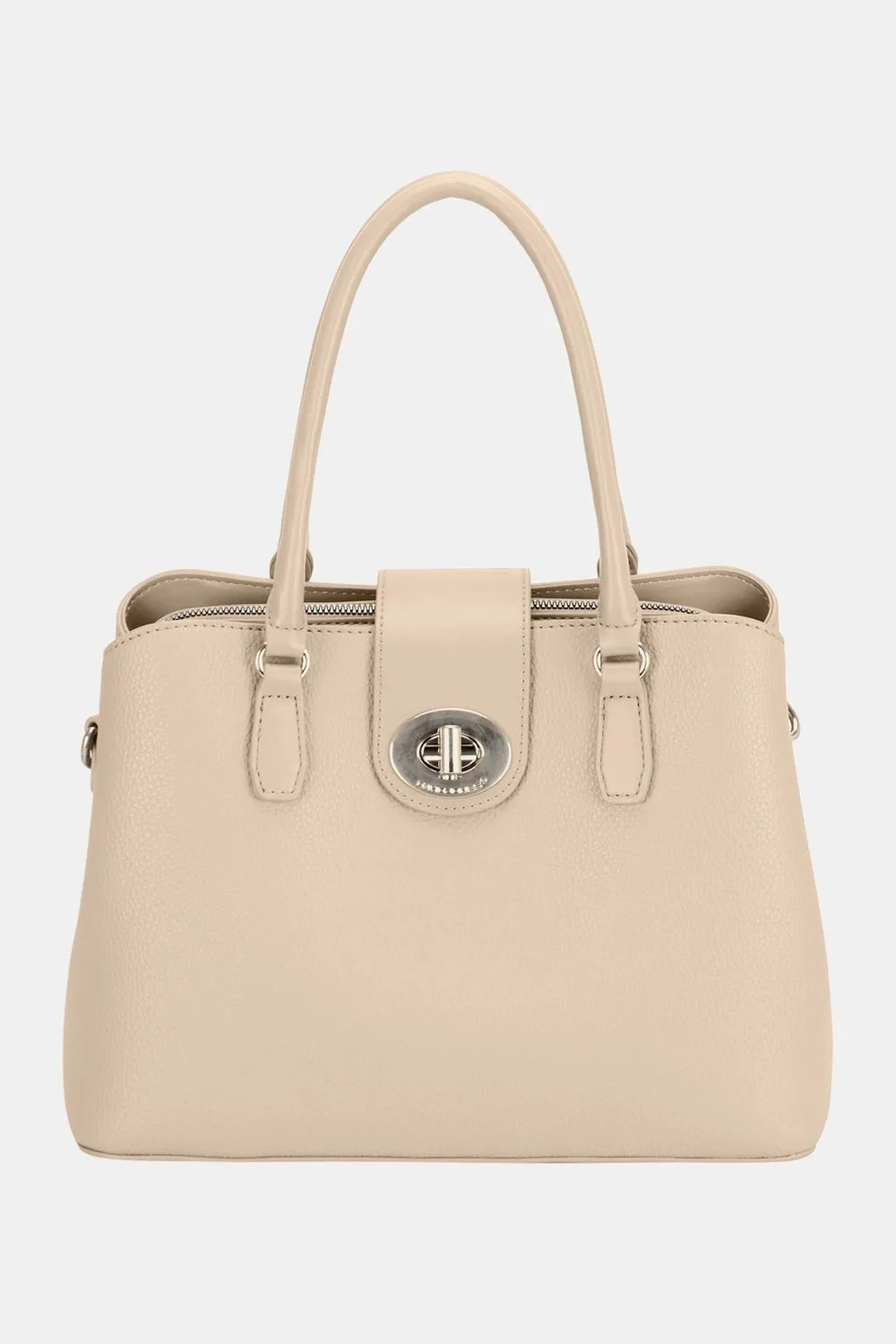 David Jones PU Leather Twist-Lock Tote Bag