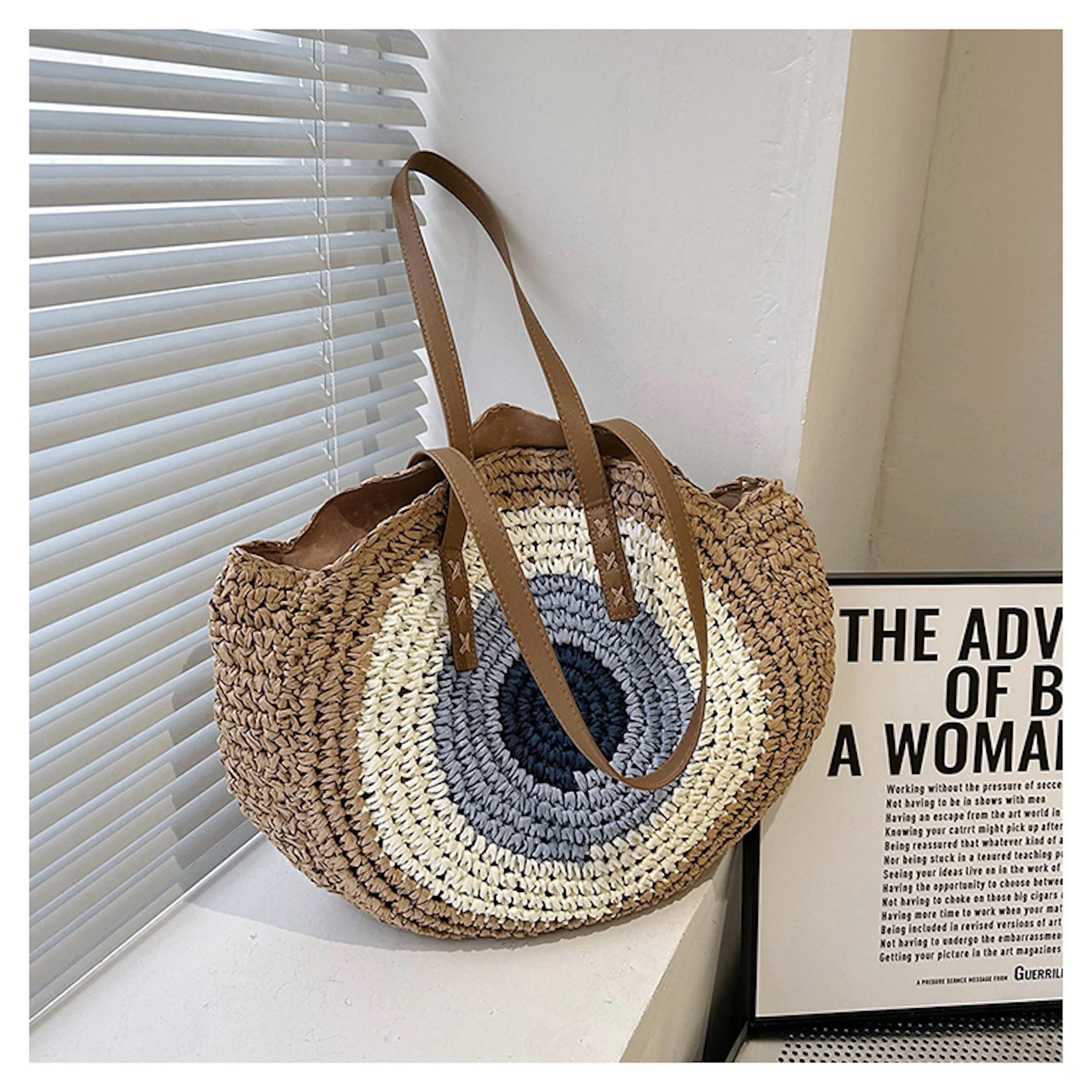 Elena Handbags Boho Round Beach Straw Tote
