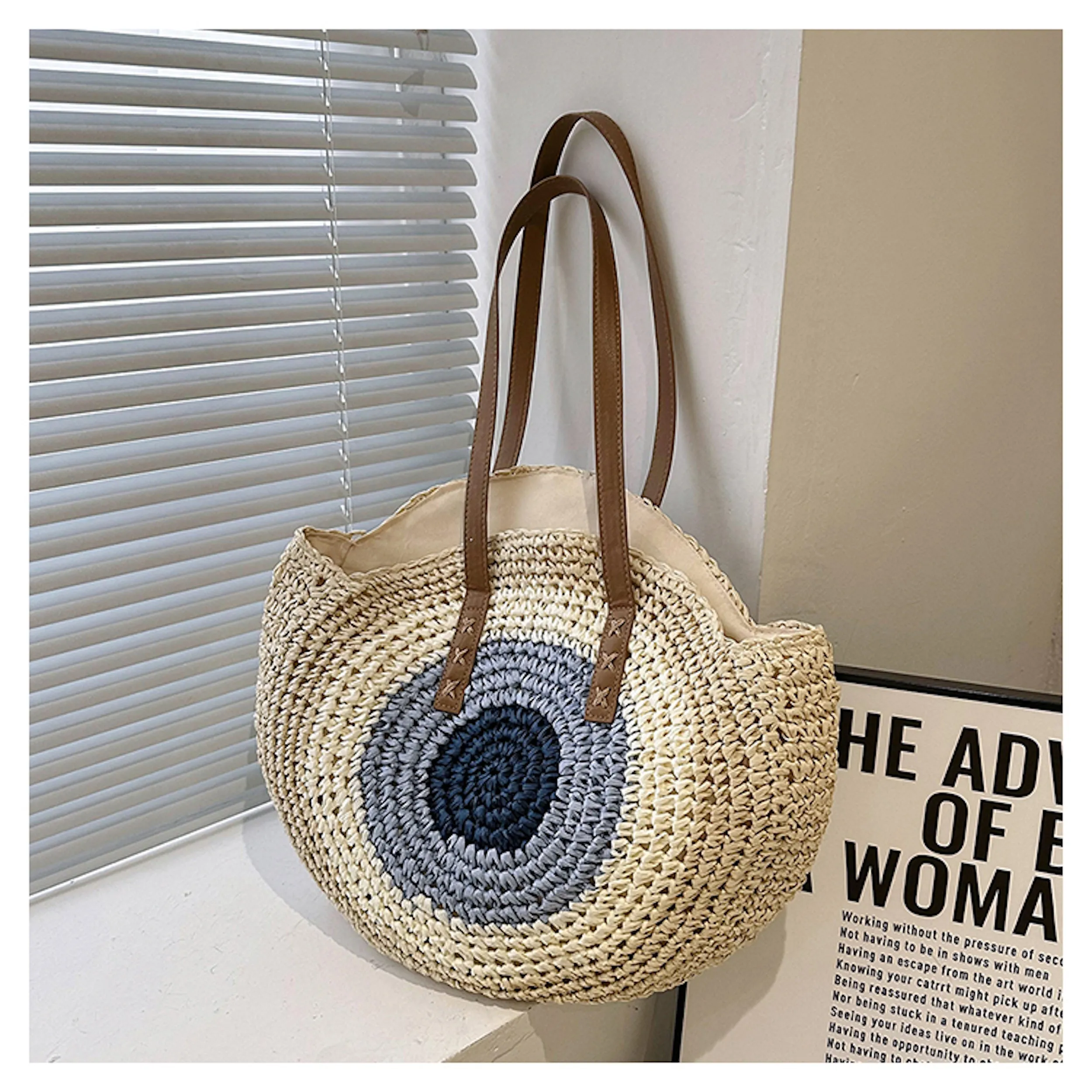Elena Handbags Boho Round Beach Straw Tote