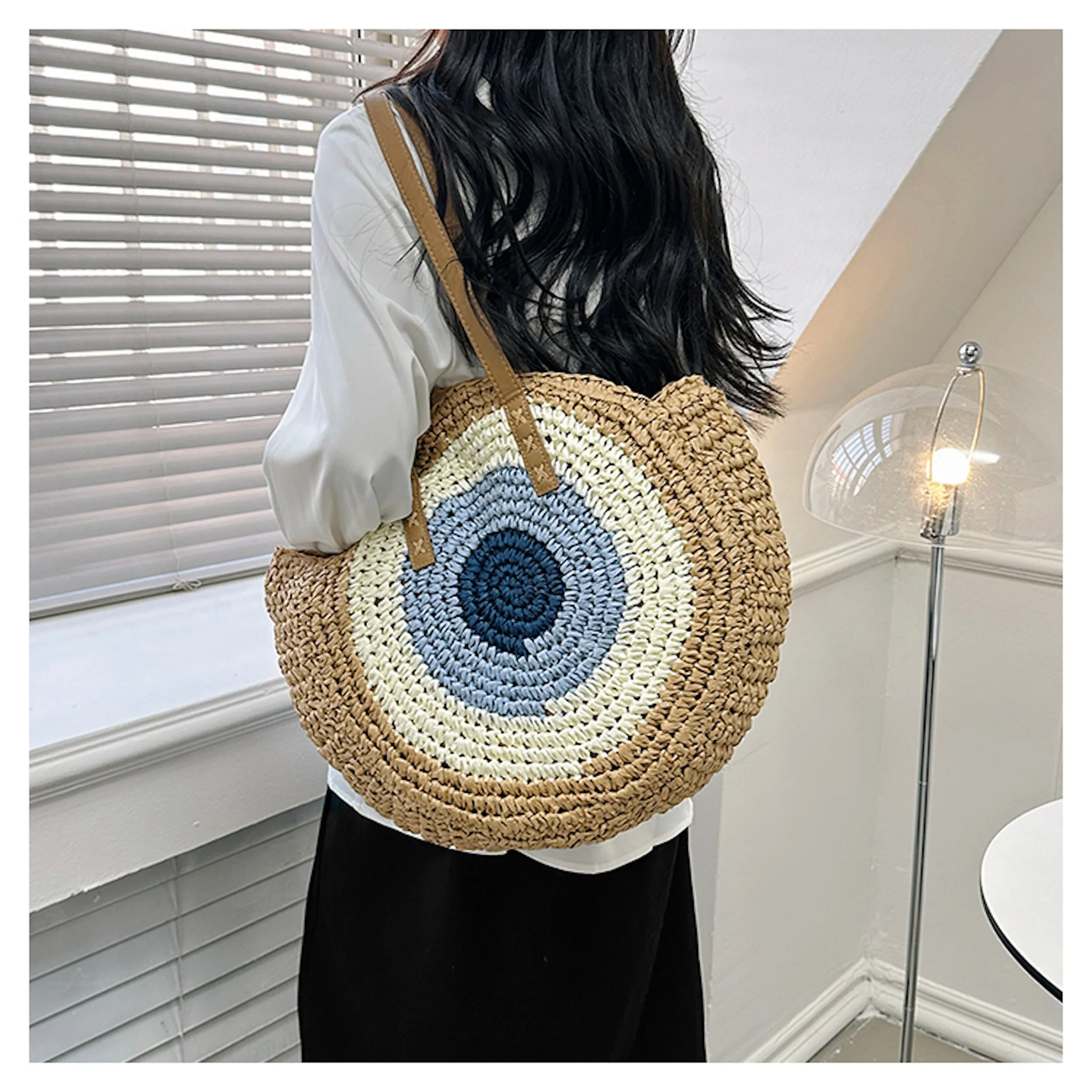 Elena Handbags Boho Round Beach Straw Tote