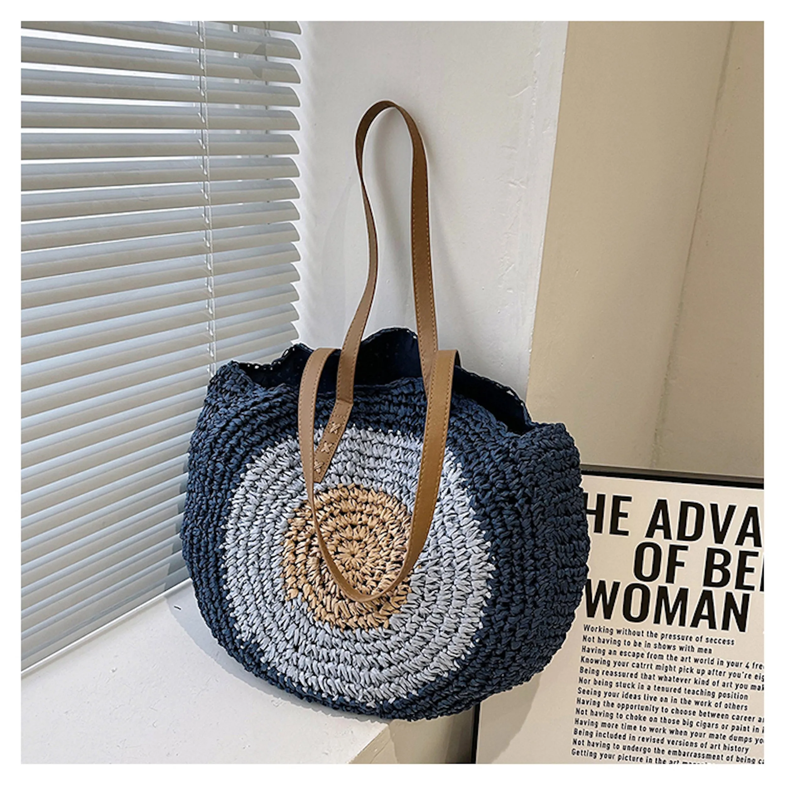 Elena Handbags Boho Round Beach Straw Tote