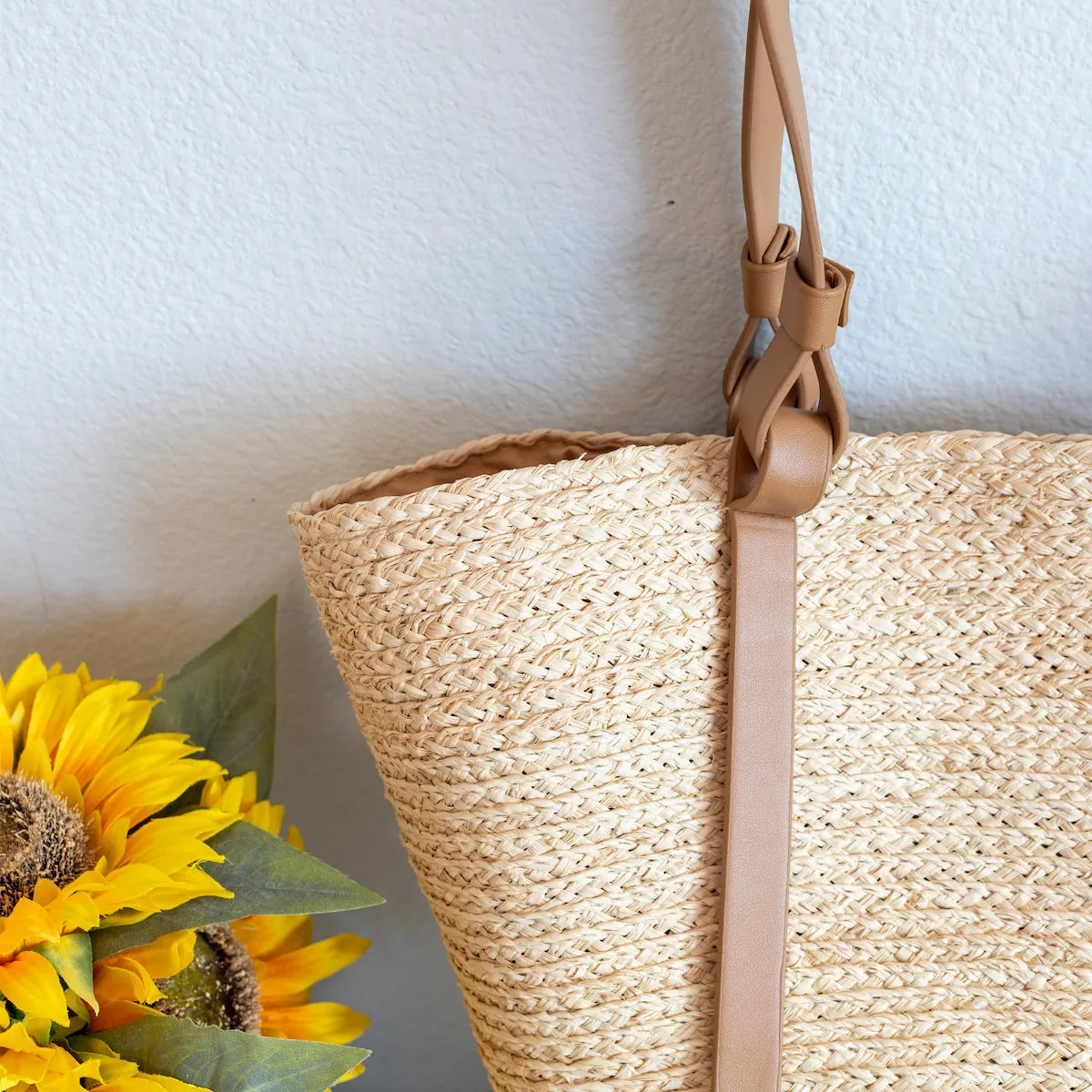 Elena Handbags Large Raffia Straw Basket Summer Tote Bag