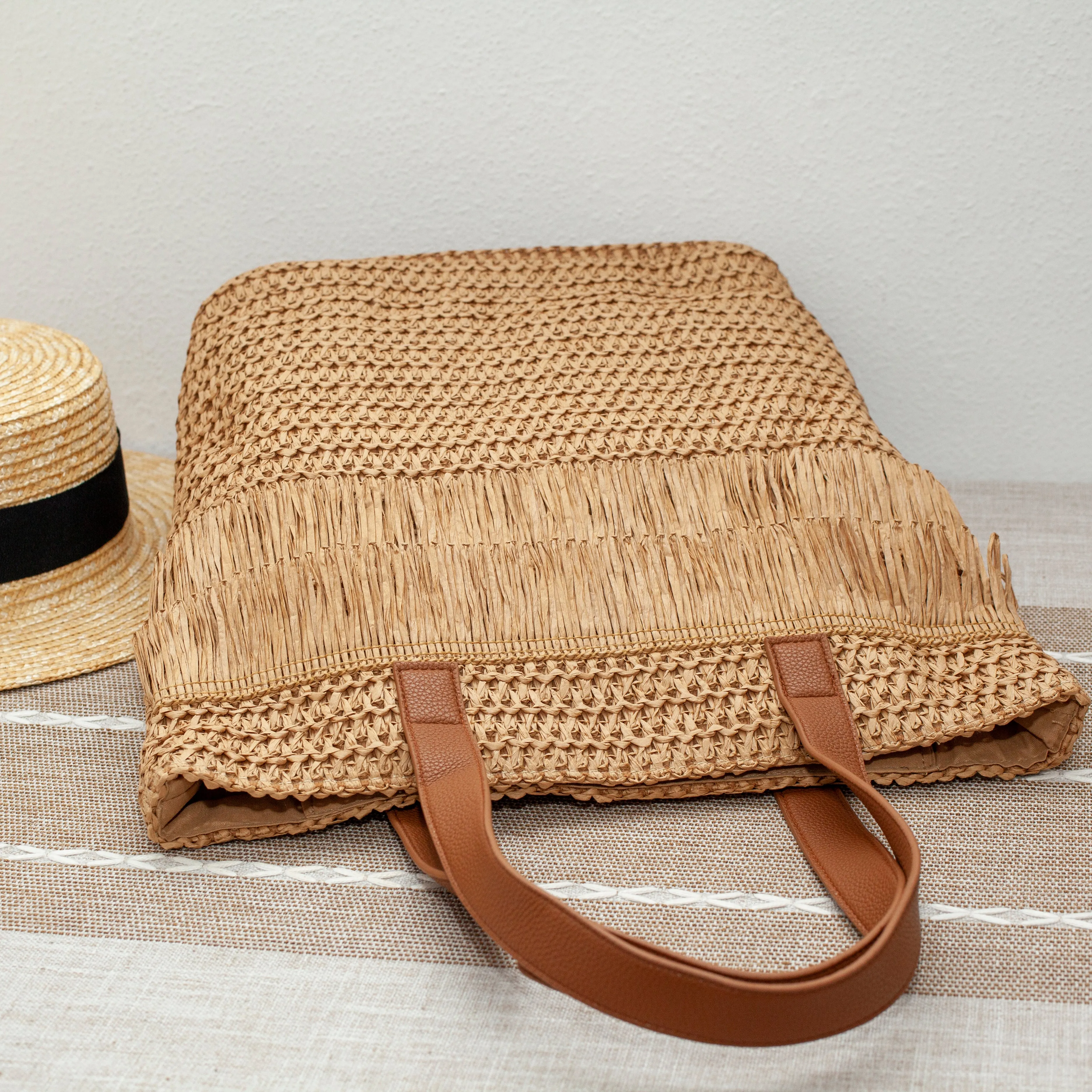 Elena Handbags Large Straw Fashion Tote