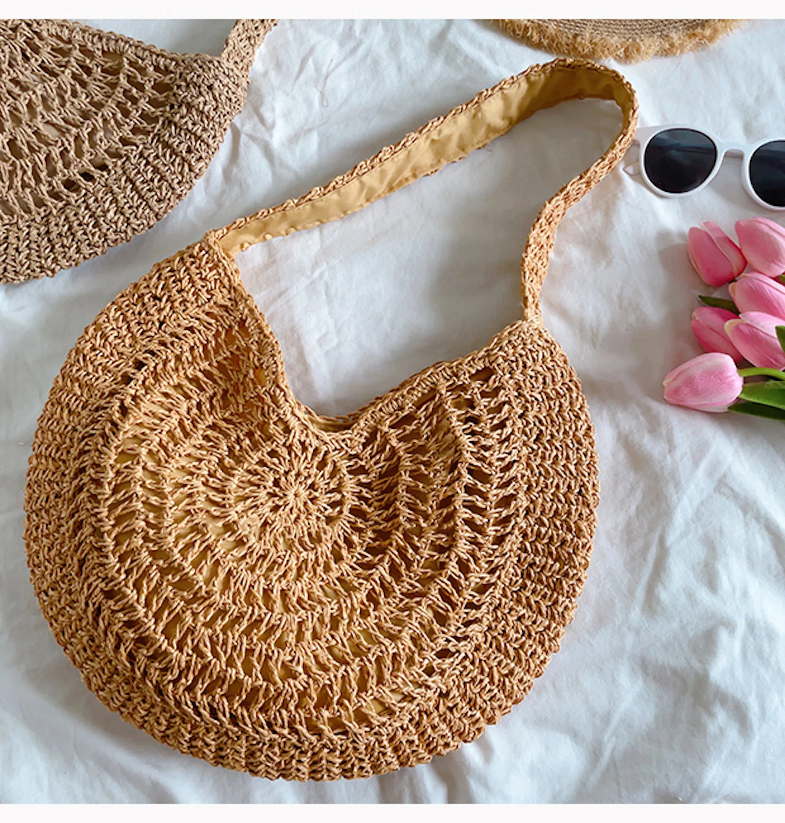 Elena Handbags Round Straw Fashion Tote