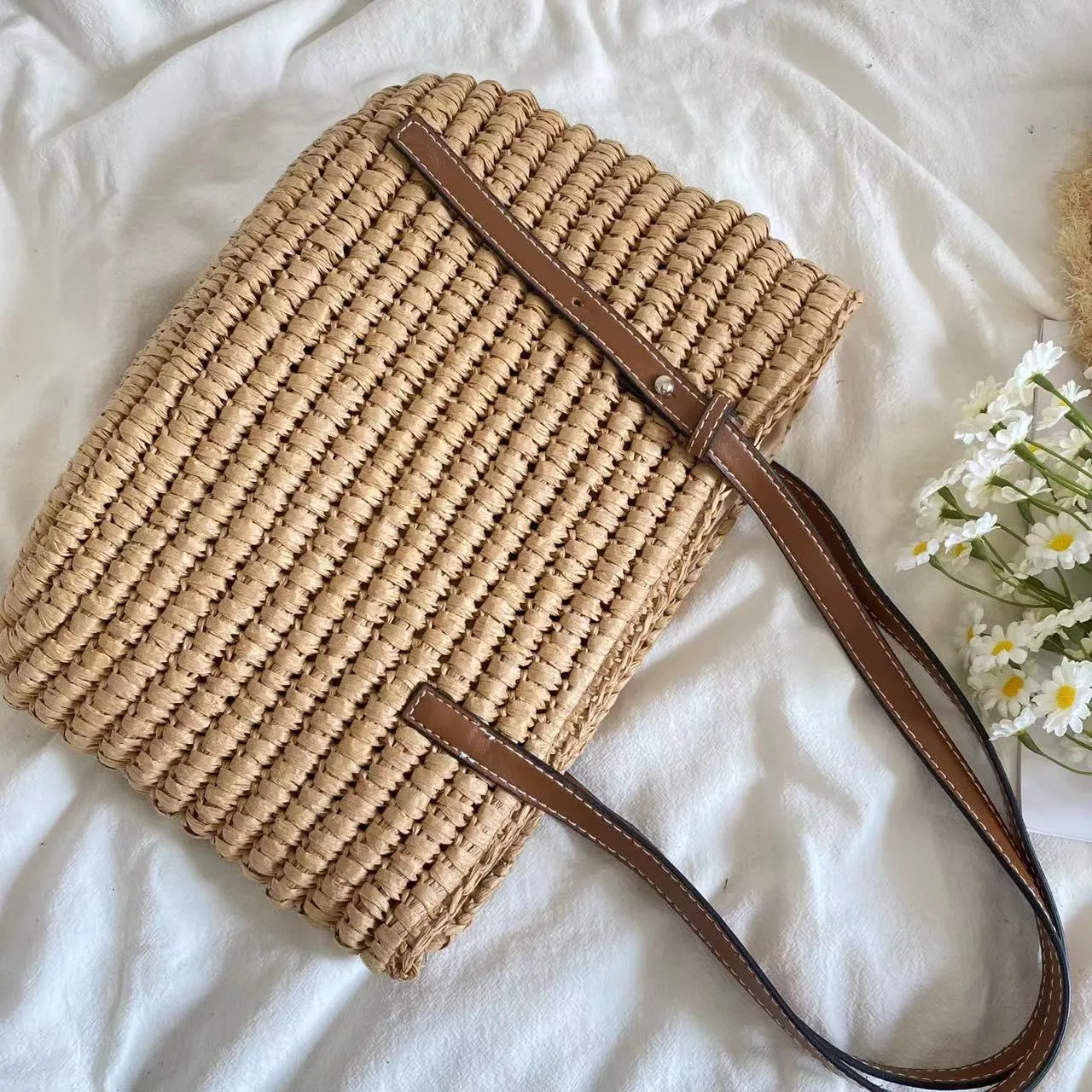 Elena Handbags Straw Market Fashion Tote