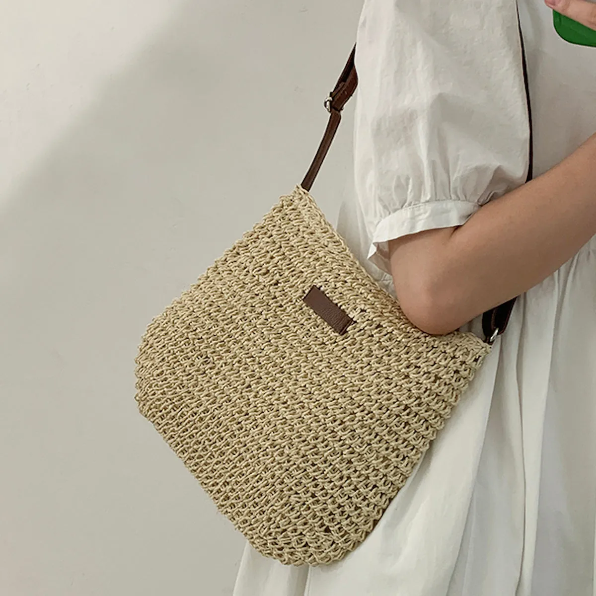 Elena Handbags Straw Woven Crossbody Bag
