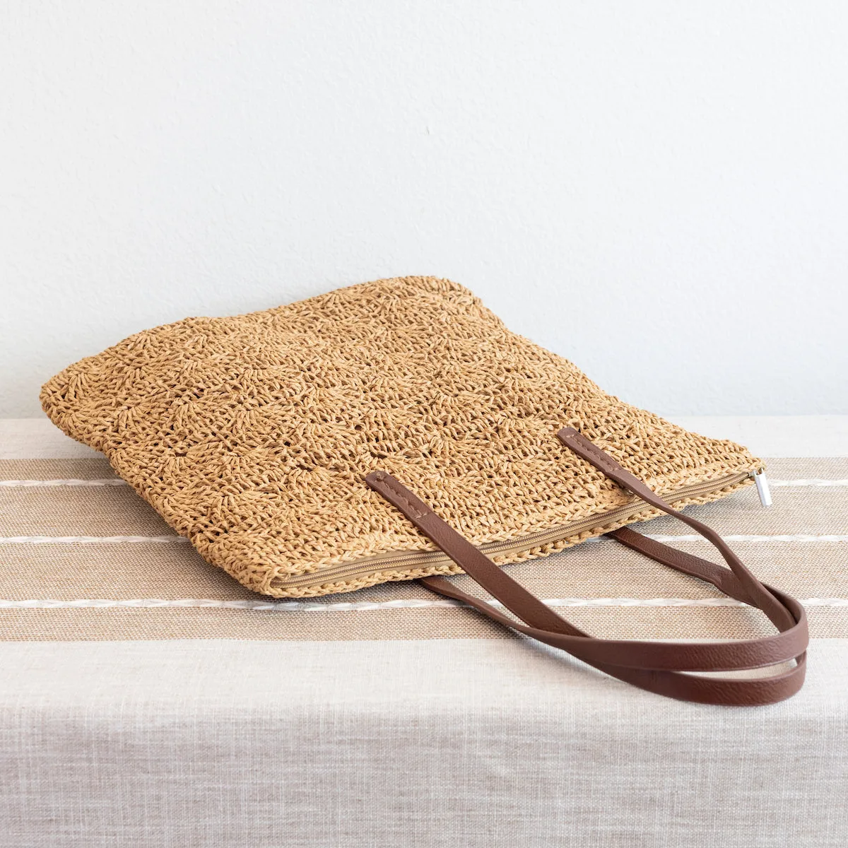 Elena Handbags Straw Woven Summer Fashion Bag with Floral Designs
