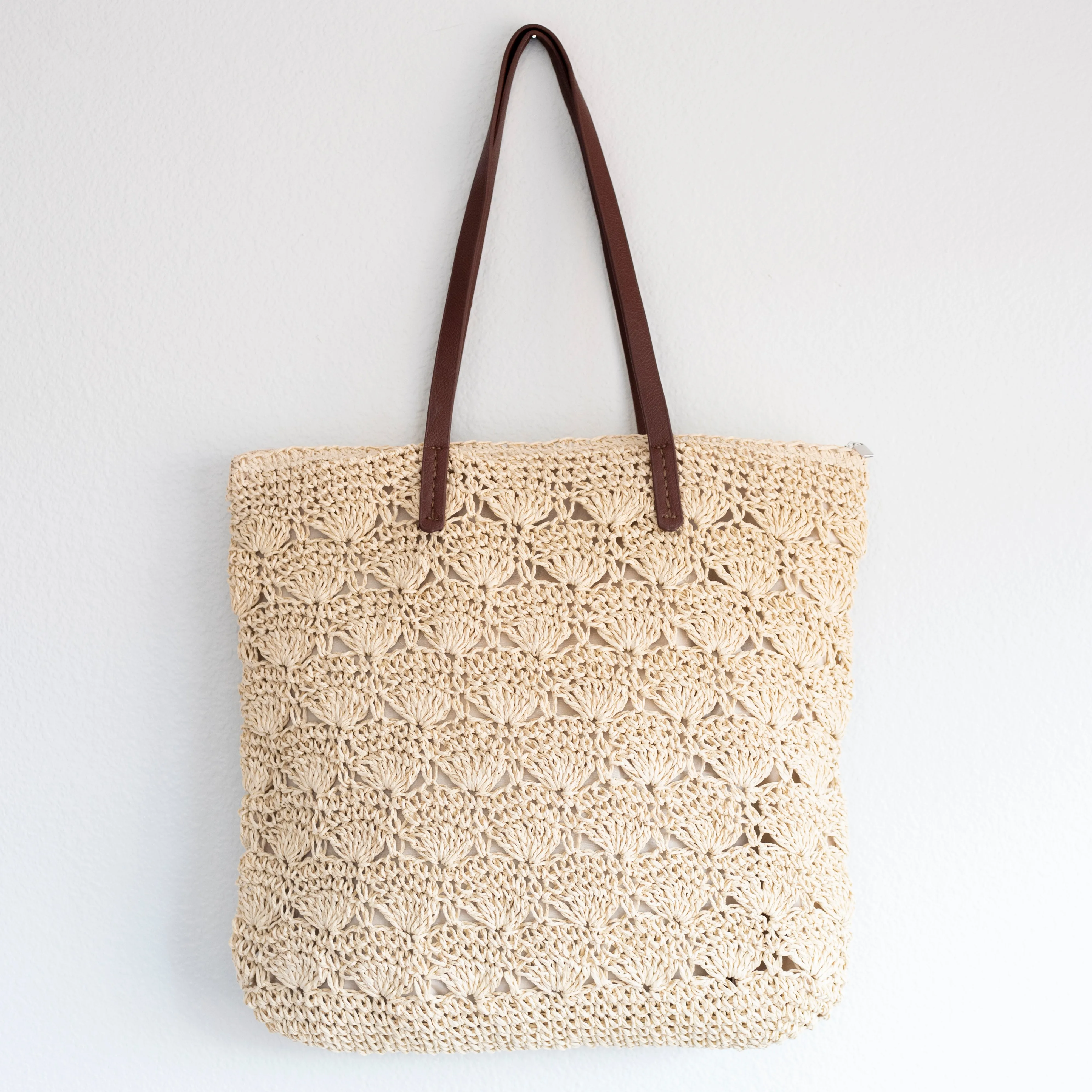 Elena Handbags Straw Woven Summer Fashion Bag with Floral Designs