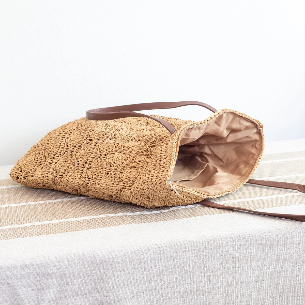 Elena Handbags Straw Woven Summer Fashion Bag with Floral Designs