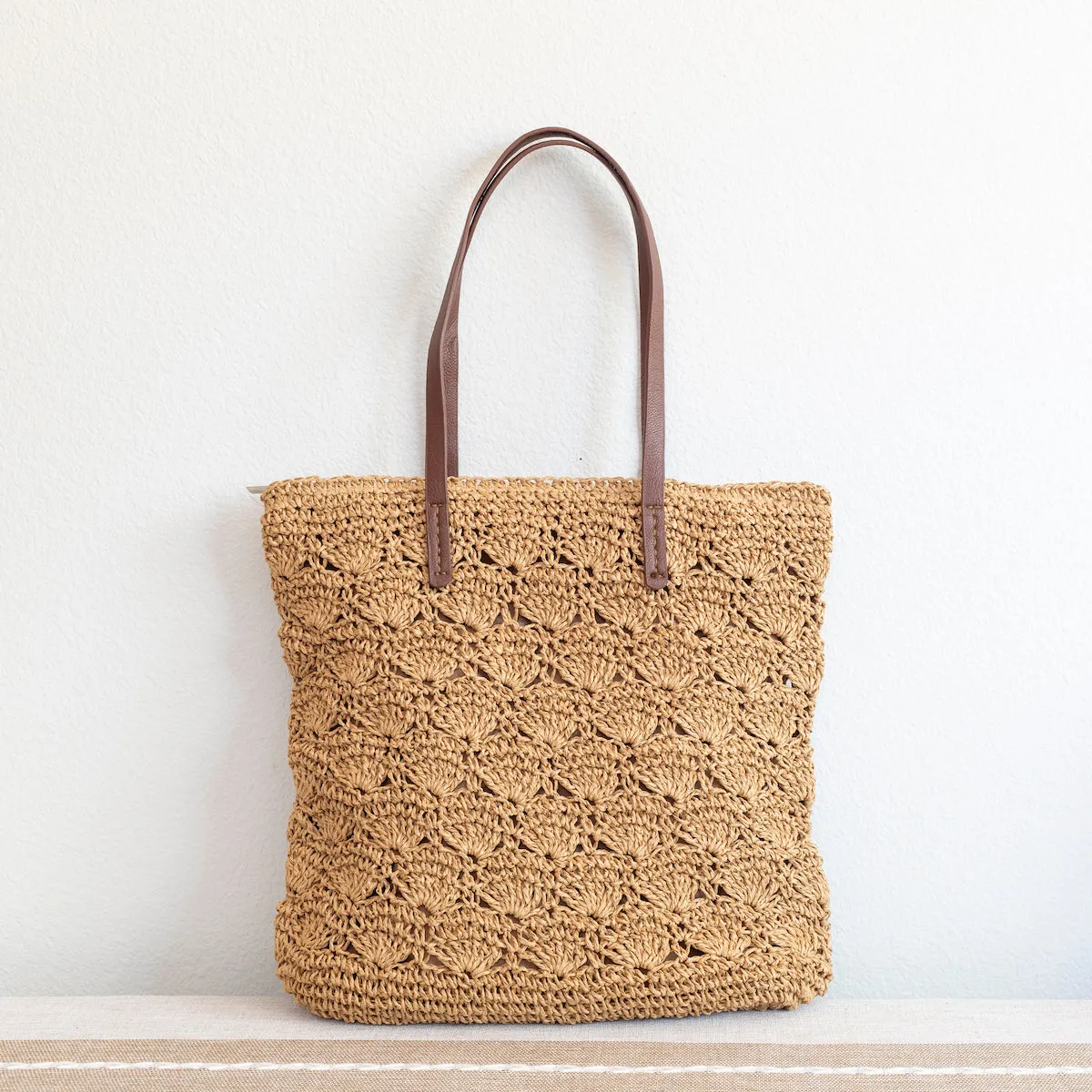 Elena Handbags Straw Woven Summer Fashion Bag with Floral Designs