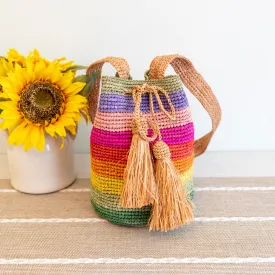 Elena Handbags Women's Raffia Straw Rainbow Crossbody Bucket Bag