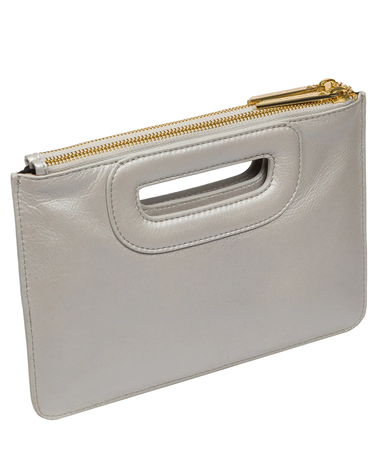 'Esher' Metallic Silver Leather Clutch Bag