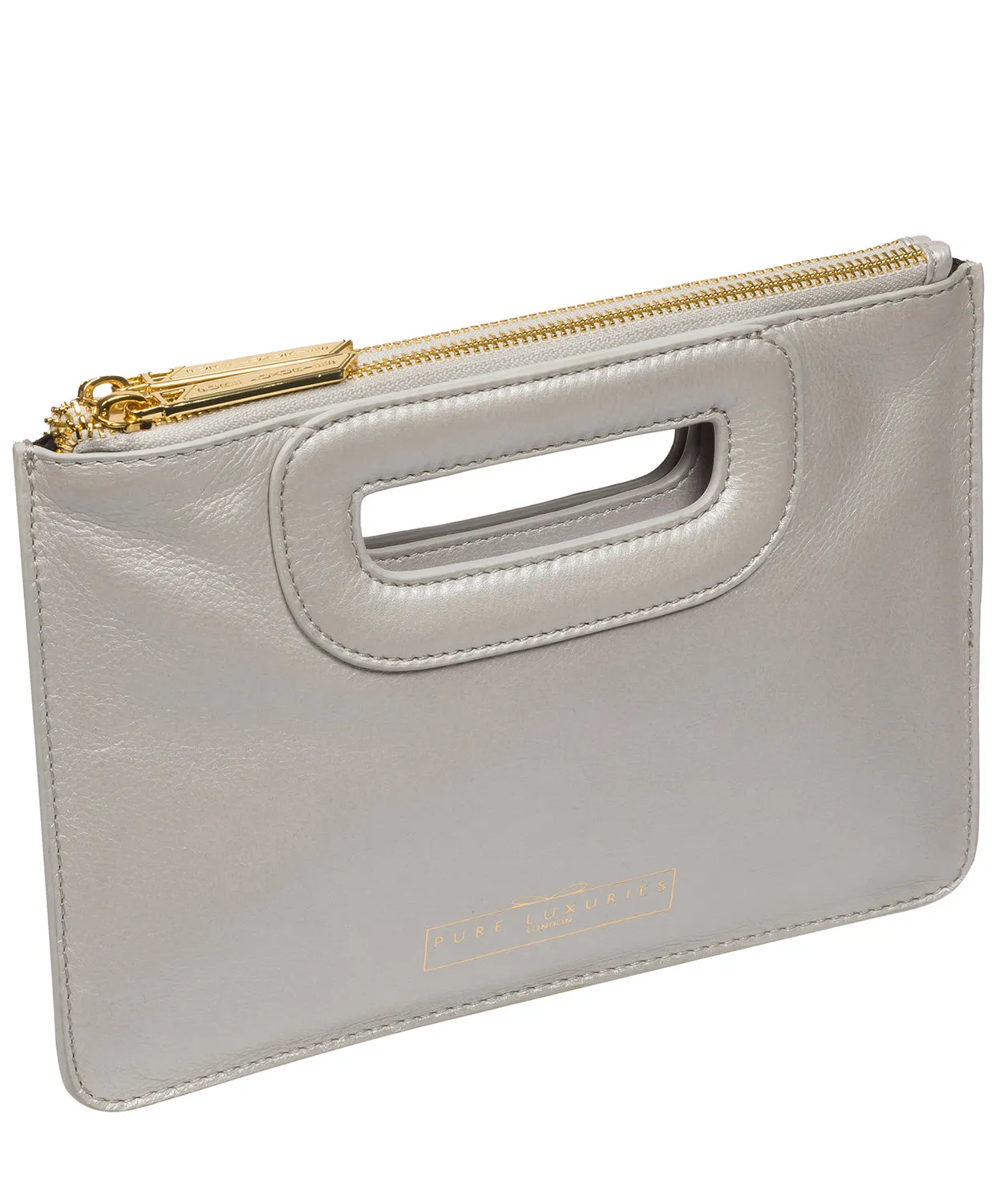 'Esher' Metallic Silver Leather Clutch Bag
