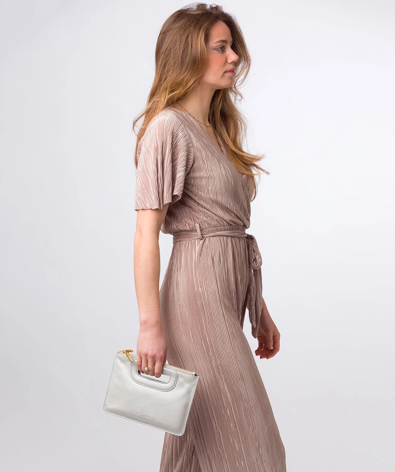 'Esher' Metallic Silver Leather Clutch Bag