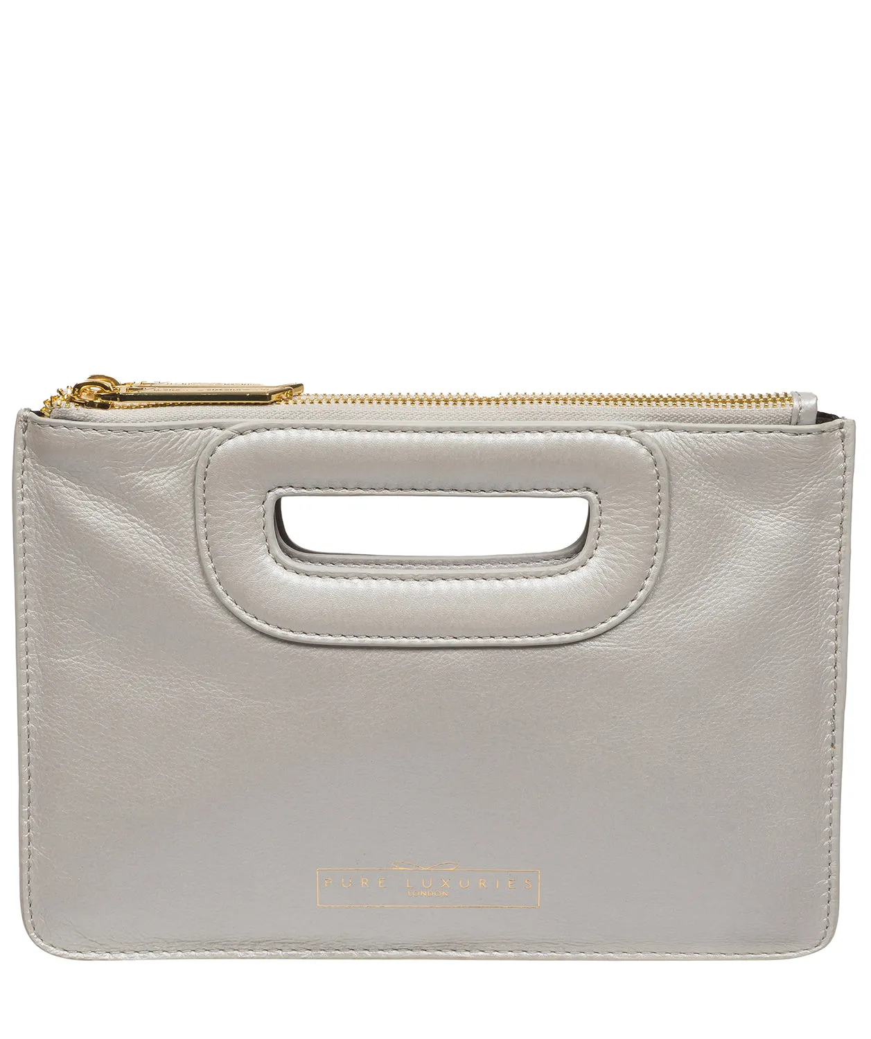 'Esher' Metallic Silver Leather Clutch Bag
