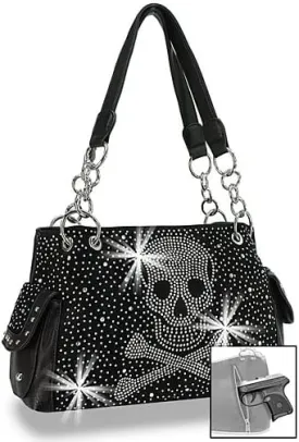 Fab Skull & Bones Design Rhinestone Studded Embroidered Handbag Bag