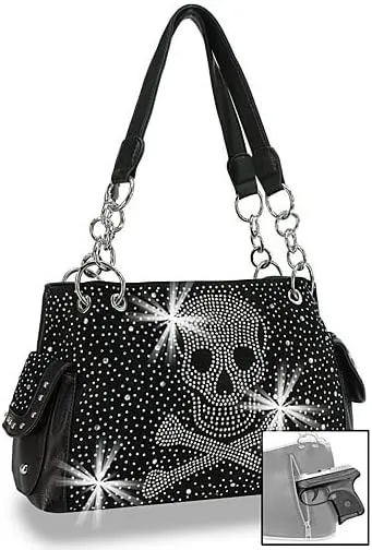 Fab Skull & Bones Design Rhinestone Studded Embroidered Handbag Bag