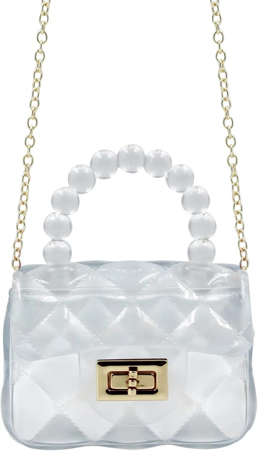 Fashion Candy Color Handbag Satchel Mini Pink Purse Jelly Shoulder Bag Crossbody Purse with Pearls Handle Chain Strap(Small)