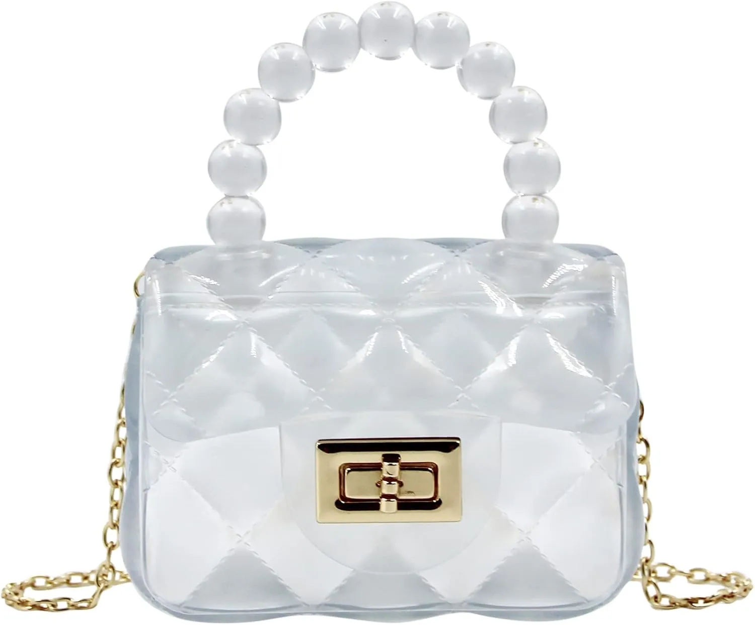 Fashion Candy Color Handbag Satchel Mini Pink Purse Jelly Shoulder Bag Crossbody Purse with Pearls Handle Chain Strap(Small)