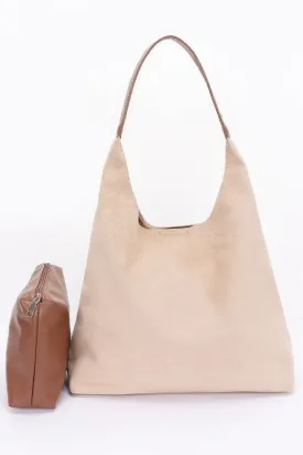 Faux Suede Bindle Bag W/ Pouch