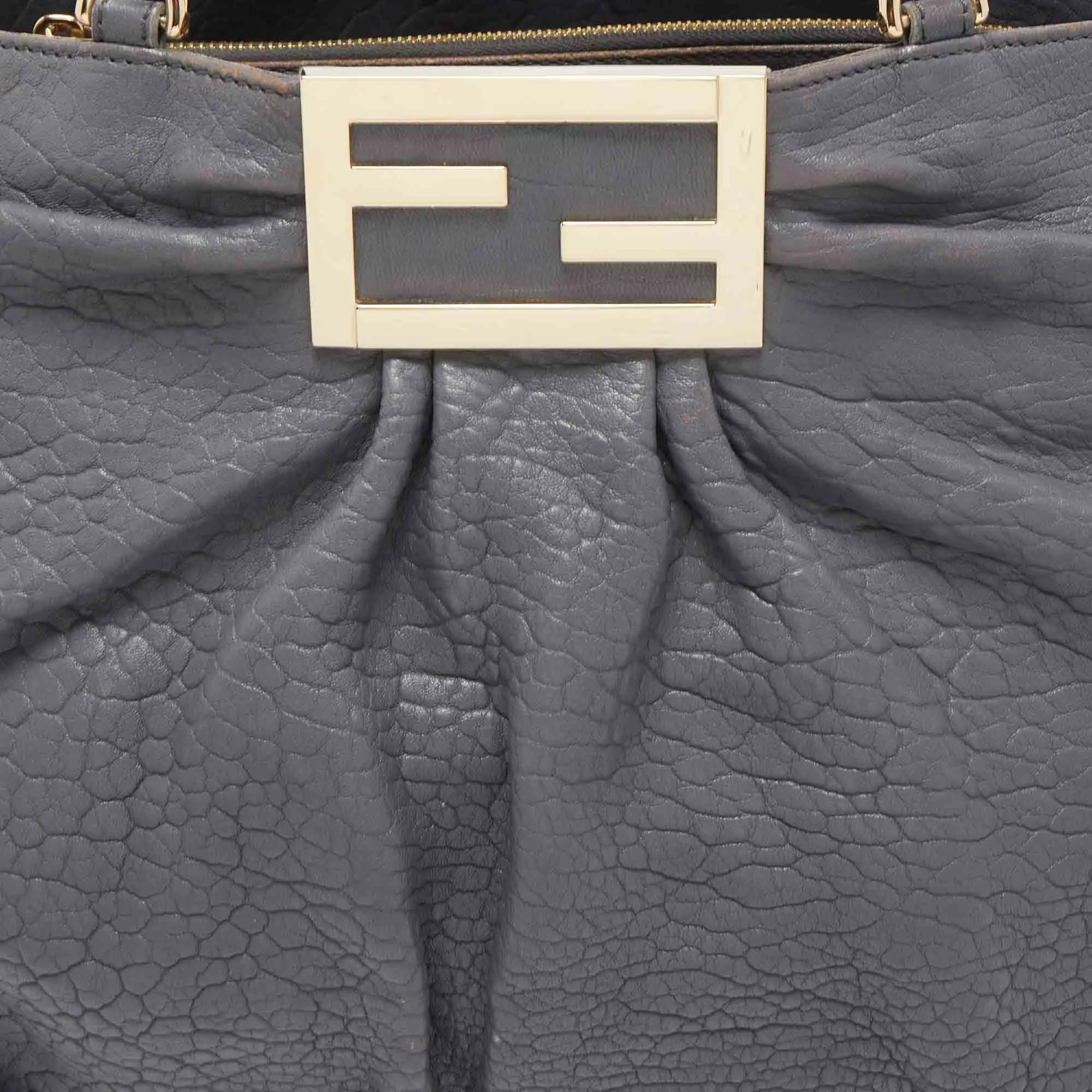 FENDI Light Blue Textured Leather Large Mia Hobo
