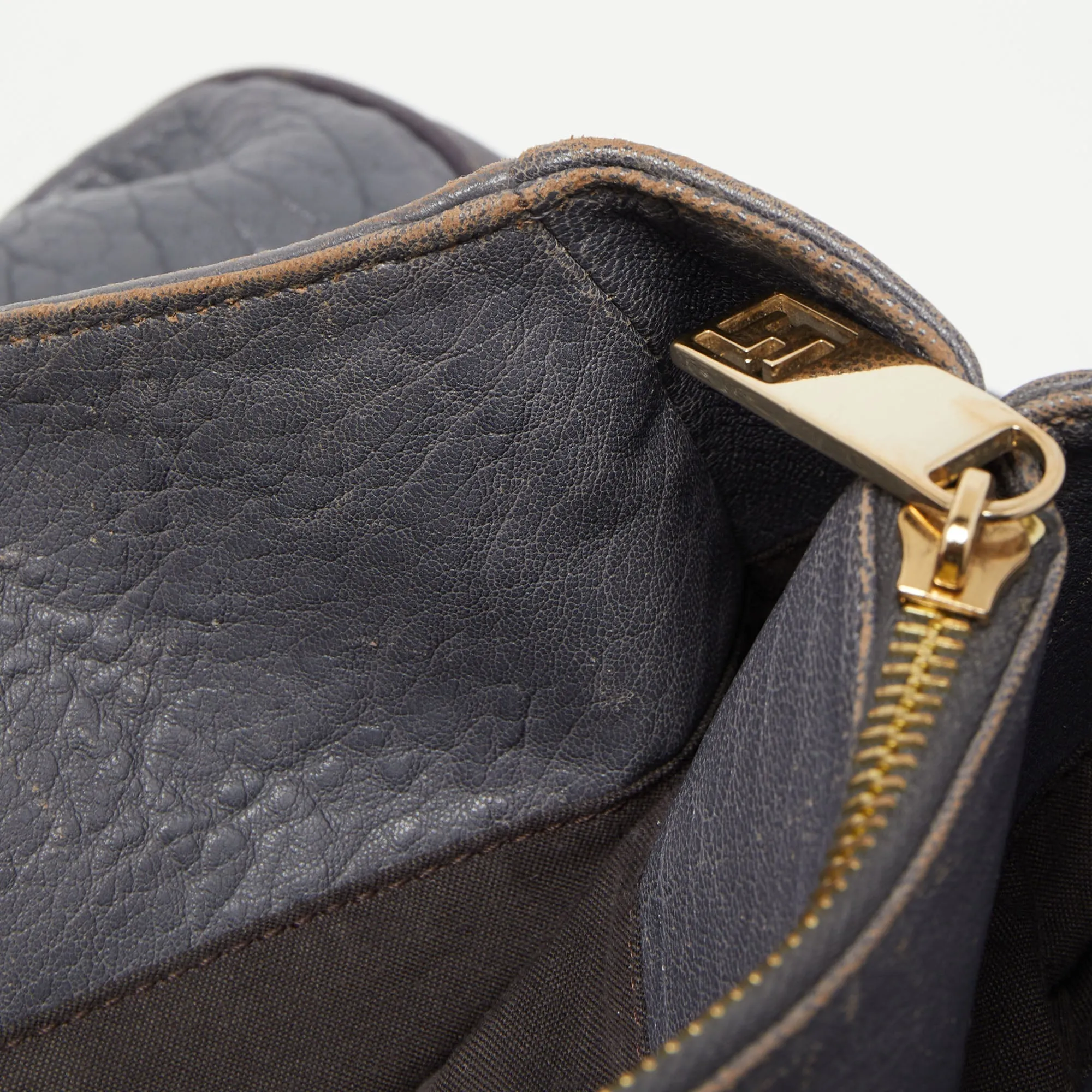 FENDI Light Blue Textured Leather Large Mia Hobo
