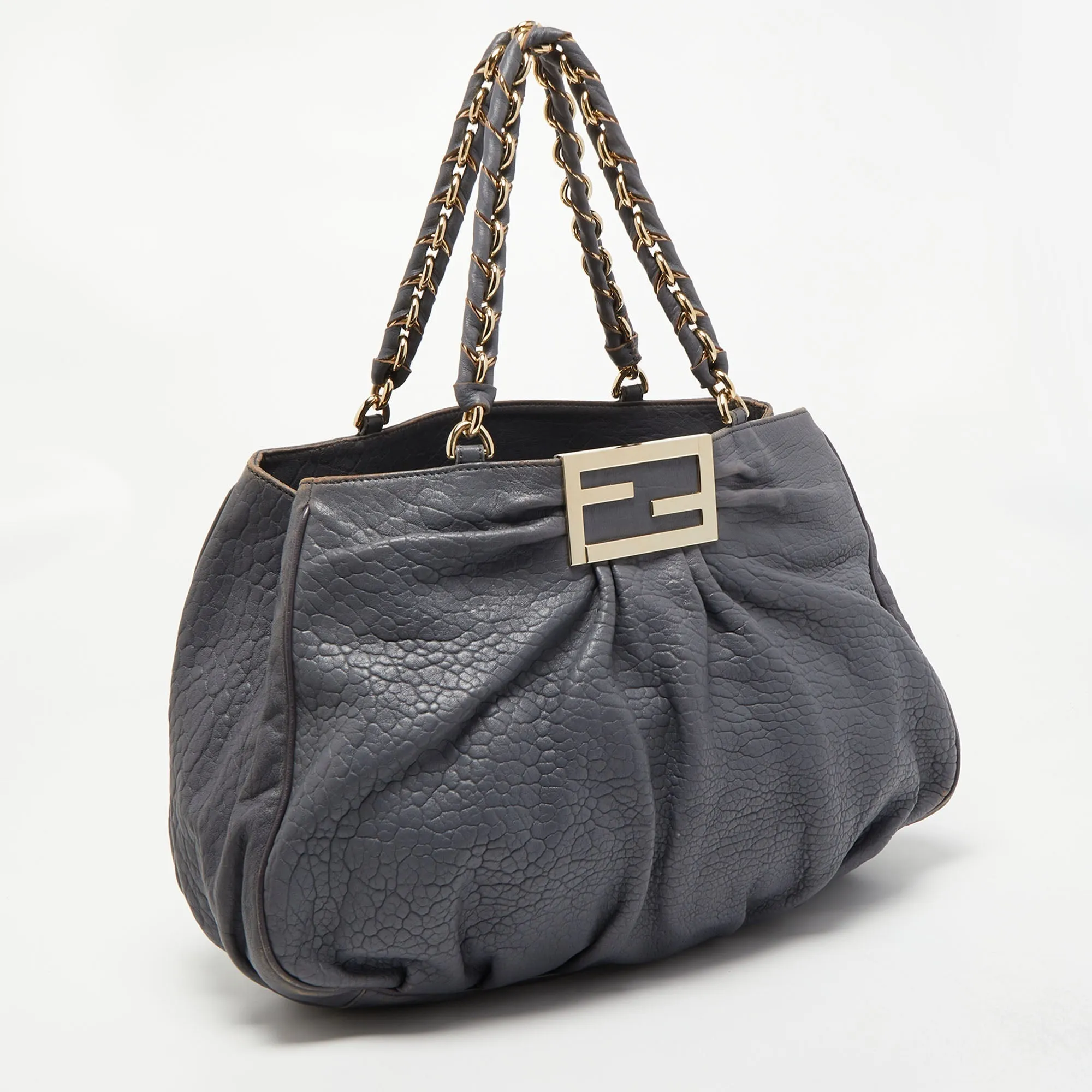FENDI Light Blue Textured Leather Large Mia Hobo