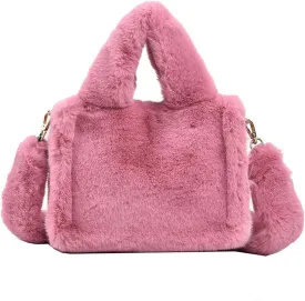 Fluffy Tote Bag Mini Faux Fur Purses for Women Winter Fuzzy Tote Soft Furry Crossbody Handbag Plush Bags