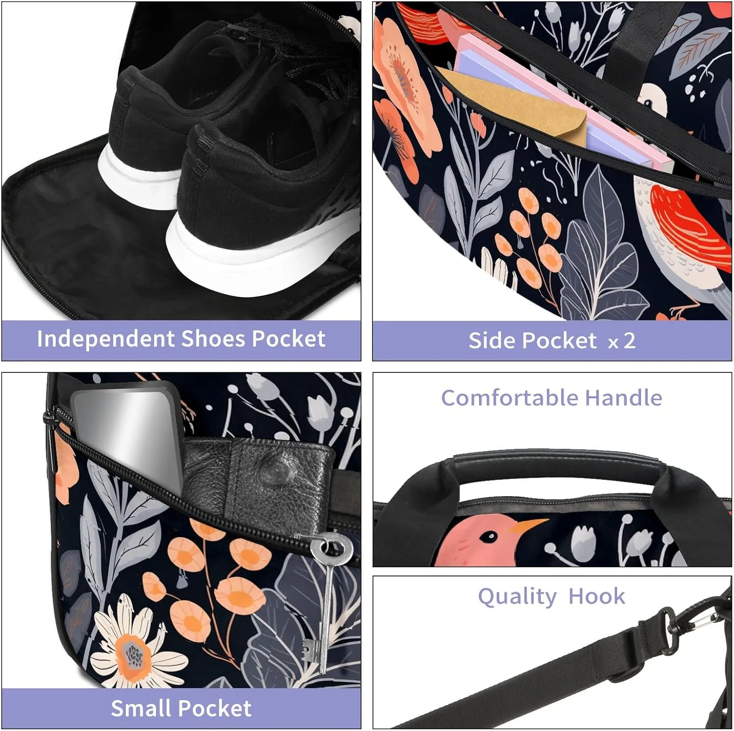 Gym Bag for Women, Carry on Weekender Overnight Bag, Travel Duffel Bags, Personal Item Travel Bag Tote Bag Workout Dance Bag, Chinese Painting Bird - 57