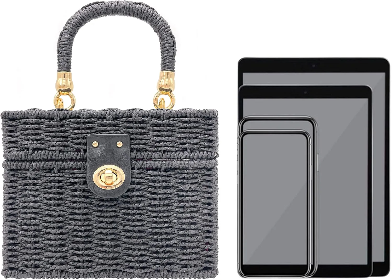 Handwoven Rattan Bag for women-Wicker Woven Square Crossbody vintage Chic Casual Beach Boho Tote Bag with tassel Ornaments