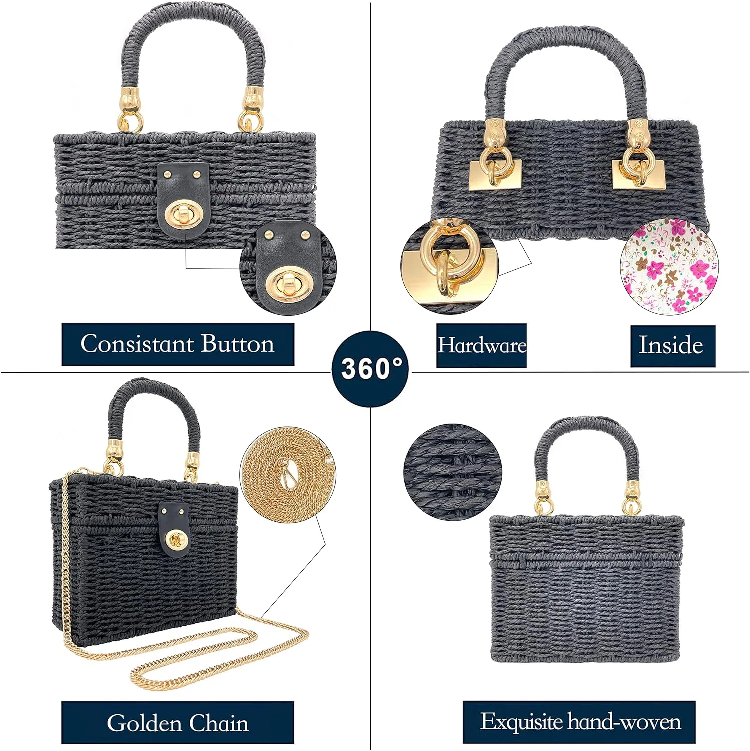 Handwoven Rattan Bag for women-Wicker Woven Square Crossbody vintage Chic Casual Beach Boho Tote Bag with tassel Ornaments