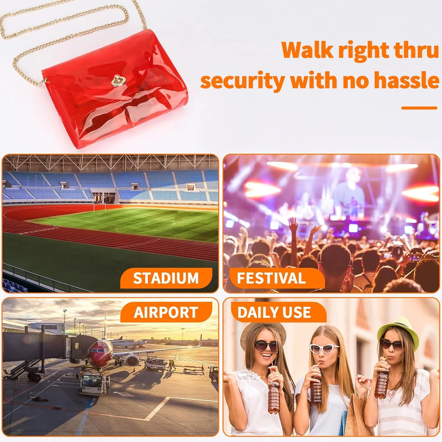 HAOGUAGUA Clear Purse for Women, Clear Bag Stadium Approved, See Through Clear Handbag for Concerts Sports Events