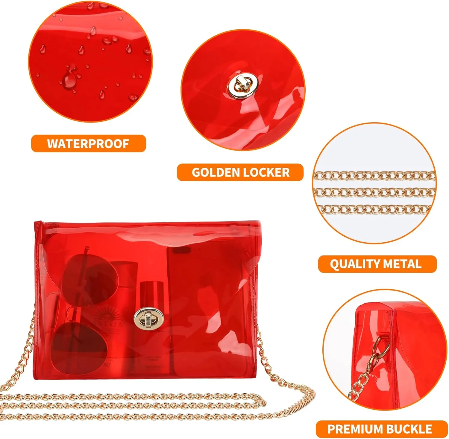 HAOGUAGUA Clear Purse for Women, Clear Bag Stadium Approved, See Through Clear Handbag for Concerts Sports Events