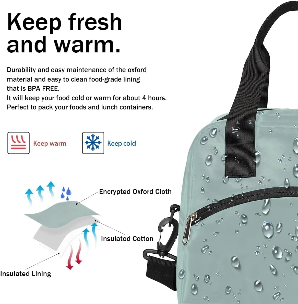Haze Blue Insulated Lunch Bag for Women Men Reusable Waterproof Lunch Box Cooler Tote Bag One shoulder portable meal bag Portable Adult Lunchbox for Work Picnic Hiking Beach