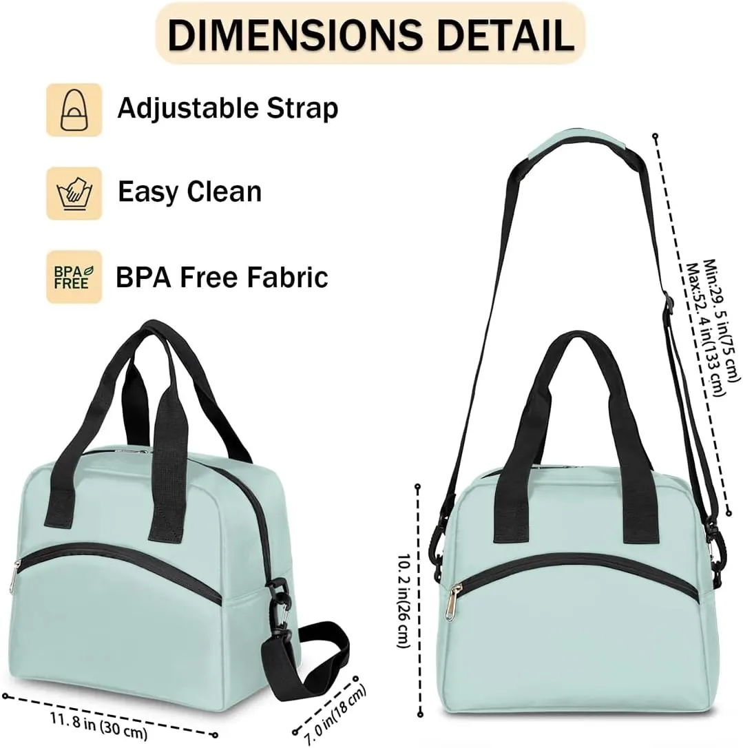 Haze Blue Insulated Lunch Bag for Women Men Reusable Waterproof Lunch Box Cooler Tote Bag One shoulder portable meal bag Portable Adult Lunchbox for Work Picnic Hiking Beach