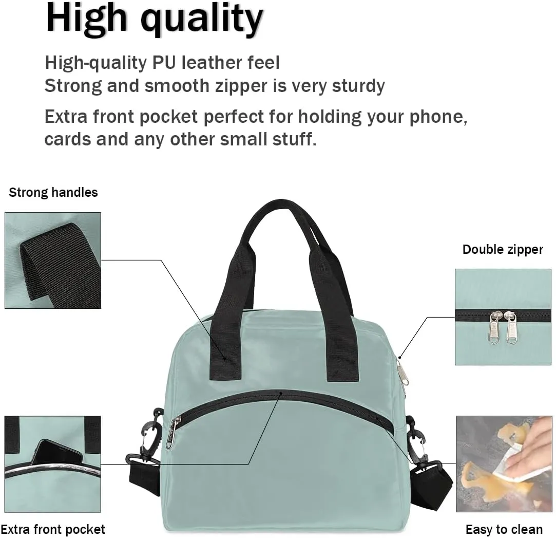 Haze Blue Insulated Lunch Bag for Women Men Reusable Waterproof Lunch Box Cooler Tote Bag One shoulder portable meal bag Portable Adult Lunchbox for Work Picnic Hiking Beach