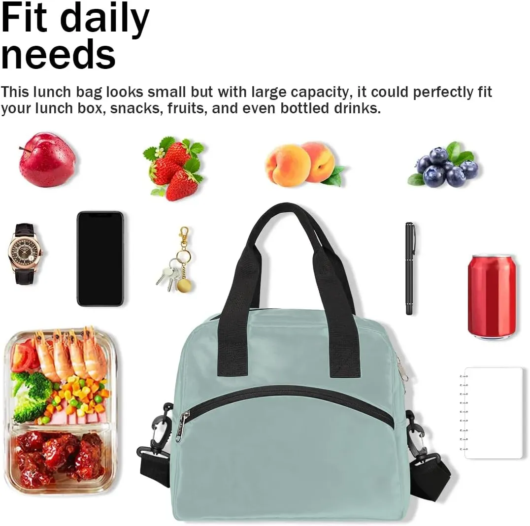 Haze Blue Insulated Lunch Bag for Women Men Reusable Waterproof Lunch Box Cooler Tote Bag One shoulder portable meal bag Portable Adult Lunchbox for Work Picnic Hiking Beach