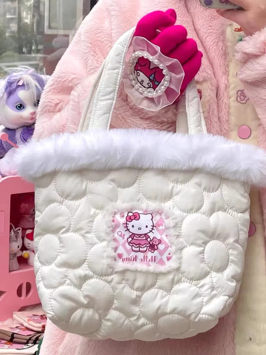Hello Kitty Inspired Faux-fur Edge Bucket Bag
